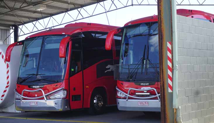 Greyhound Scania K480EB 599 & Volvo B13RT 353 Irizar Century B5521